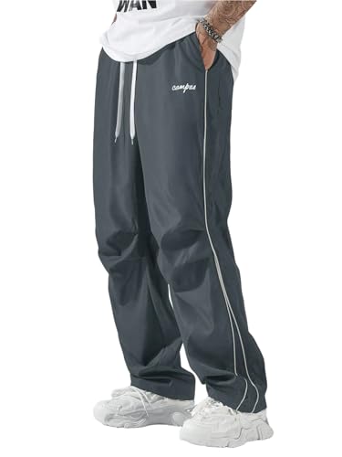 ZAFUL Herren Fallschirm-Sweathose Y2k Baggy Trainingshose Kordelzug Weites Bein Freizeithose Streetwear, 1-dunkelgrau, X-Groß von ZAFUL