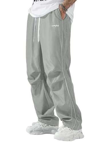 ZAFUL Herren Fallschirm-Sweathose Y2k Baggy Trainingshose Kordelzug Weites Bein Freizeithose Streetwear, 1-grau, X-Groß von ZAFUL