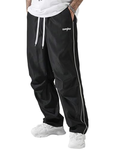 ZAFUL Herren Fallschirm-Sweathose Y2k Baggy Trainingshose Kordelzug Weites Bein Freizeithose Streetwear, 1-schwarz, Klein von ZAFUL