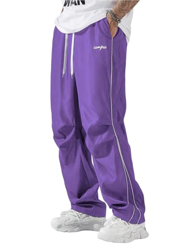 ZAFUL Herren Fallschirm-Sweathose Y2k Baggy Trainingshose Kordelzug Weites Bein Freizeithose Streetwear, 1-violett, X-Groß von ZAFUL