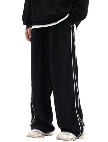ZAFUL Herren Fallschirm-Sweathose Y2k Baggy Trainingshose Kordelzug Weites Bein Freizeithose Streetwear, 2-Schwarz, Klein von ZAFUL