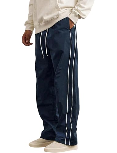 ZAFUL Herren Fallschirm-Sweathose Y2k Baggy Trainingshose Kordelzug Weites Bein Freizeithose Streetwear, JS-Navy Blue, Mittel von ZAFUL