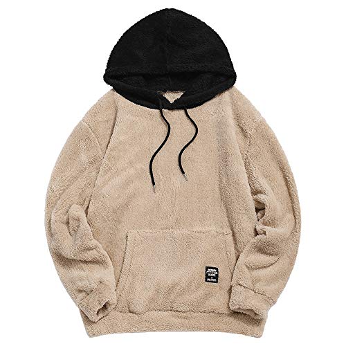 ZAFUL Herren Hoodie Plüsch Pullover mit Kängurutasche, Fuzzy Plüsch Teddy Kapuzenpullover für Herbst Winter (Braun-XL) von ZAFUL