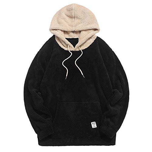 ZAFUL Herren Hoodie Plüsch Pullover mit Kängurutasche, Fuzzy Plüsch Teddy Kapuzenpullover für Herbst Winter (Schwarz+grau-M) von ZAFUL