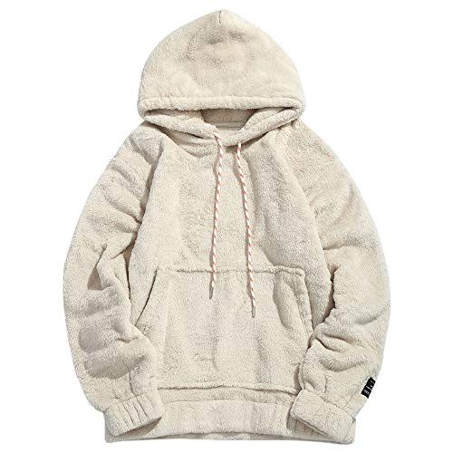 ZAFUL Hoodie Herren Sweatshirt mit Kangaroo Pocket, Plüsch einfarbiger Kapuzenpullover für Herbst Winter (Weiß-L) von ZAFUL