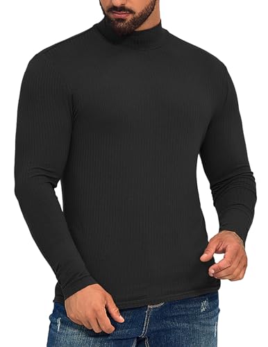 ZAFUL Herren Mock Rollkragen Langarm T Shirts Slim Fit Basic Tops Thermo Leichter Strickpullover Sweater Unterhemd, Schwarz, XL von ZAFUL