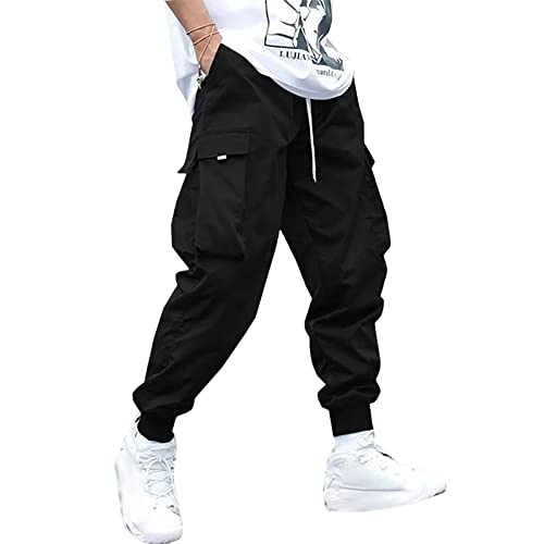 ZAFUL Herren Pattentasche Kordelzug Techwear Cargo Hose Athletic Elastic Jogger Freizeithose Sweatpants, A-Schwarz, Klein von ZAFUL