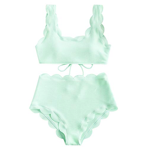 ZAFUL High Waisted Swimsuits for Women Scalloped Bikini Sets Back Lace-Up Tankini Sets Tummy Control von ZAFUL