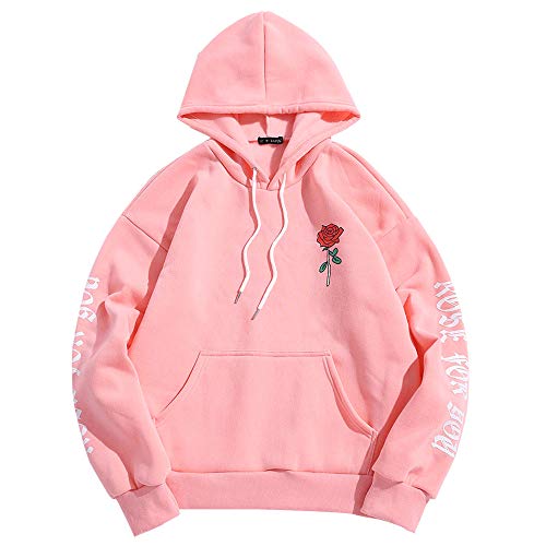 ZAFUL Hoodie Herren Letter Sweatshirt mit Kangaroo Pocket für Herbst Winter (Rosa, XXL) von ZAFUL