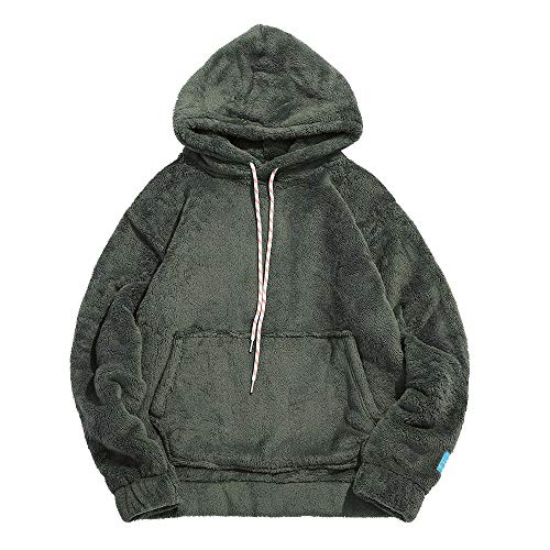 ZAFUL Hoodie Herren Sweatshirt mit Kangaroo Pocket, Plüsch einfarbiger Kapuzenpullover für Herbst Winter (Grün-S) von ZAFUL