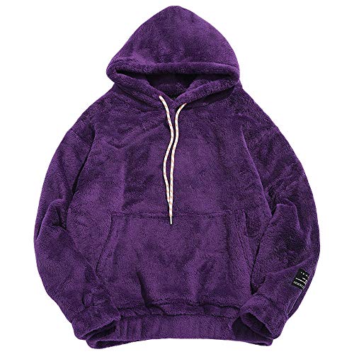 ZAFUL Hoodie Herren Sweatshirt mit Kangaroo Pocket, Plüsch einfarbiger Kapuzenpullover für Herbst Winter (Violett-S) von ZAFUL