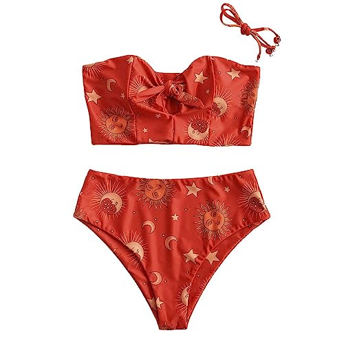 ZAFUL Knot Sunflower Sun Stars Moon Tankini Swimwear-Red S von ZAFUL