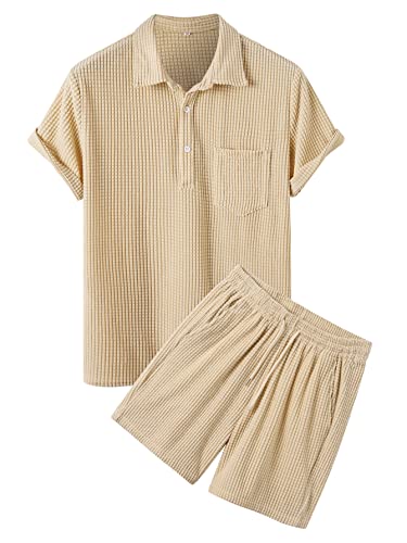 ZAFUL Lässige Button-Down-Shirts für Herren, kurzärmelig, gestreift, Hemden, Button-Down-Tops, G-beige, XX-Large von ZAFUL