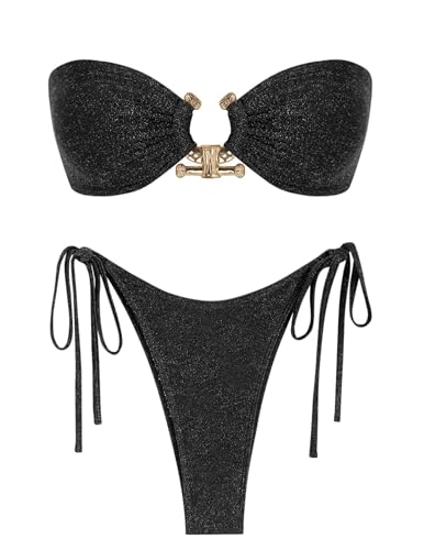 ZAFUL Metal Ring Bandeau Bikini Set mit Bindebändern, Hochgeschnittenes 2-Teiliges Badeanzug-Set, Cutout-Schwimmbekleidung, Large ZAFUL Metal Ring Bandeau Bikini Set mit Bindebändern, Hochgeschnittenes 2-Teiliges Badeanzug-Set, Cutout-Schwimmbekleidung, Large von ZAFUL