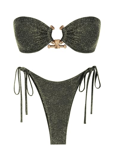 ZAFUL Metal Ring Bandeau Bikini Set mit Bindebändern, Hochgeschnittenes 2-Teiliges Badeanzug-Set, Cutout-Schwimmbekleidung, Large ZAFUL Metal Ring Bandeau Bikini Set mit Bindebändern, Hochgeschnittenes 2-Teiliges Badeanzug-Set, Cutout-Schwimmbekleidung, Large von ZAFUL