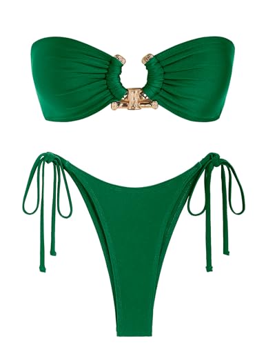 ZAFUL Metal Ring Bandeau Bikini Set mit Bindebändern, Hochgeschnittenes 2-Teiliges Badeanzug-Set, Cutout-Schwimmbekleidung, Medium von ZAFUL