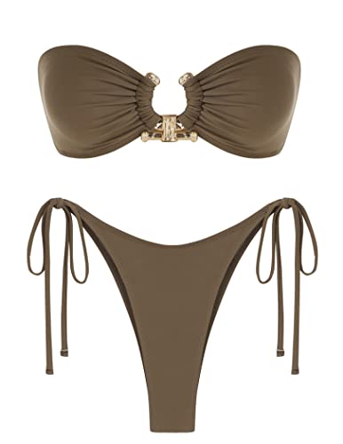 ZAFUL Metal Ring Bandeau Bikini Set mit Bindebändern, Hochgeschnittenes 2-Teiliges Badeanzug-Set, Cutout-Schwimmbekleidung, XS ZAFUL Metal Ring Bandeau Bikini Set mit Bindebändern, Hochgeschnittenes 2-Teiliges Badeanzug-Set, Cutout-Schwimmbekleidung, XS von ZAFUL