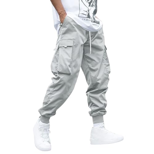 ZAFUL Regular Fit Tunnelzug Cargo Hose Herren Lässig Y2K Lang Techwear Jogginghose mit Klappentaschen (2-Hellblau,M) von ZAFUL