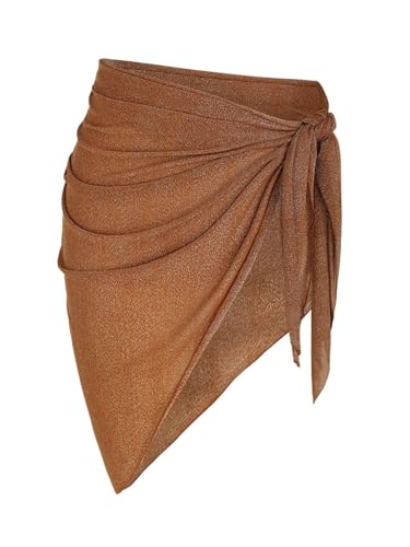 ZAFUL Sarong-Überzüge für Frauen, Strandurlaub, Netzstoff, durchsichtig, seitlich zu binden, Badeanzug-Überzug, Minirock (Einheitsgröße, 2-Dunkelkaffee) von ZAFUL