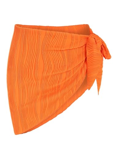 ZAFUL Strukturiert Krawattenseite Strand Sarong Pareo Bikini Zudecken Wickelnrock Strandkleider für Damen (2-Orange,One Size) von ZAFUL