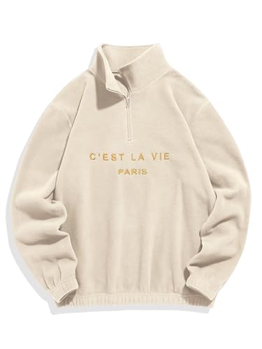 ZAFUL Viertel Zip Polar Vlies Fleece Sweatshirt Herren Stehkragen Brief Gestickt Langarm für Herbst Winter (3-Leichter Kaffee,M) von ZAFUL