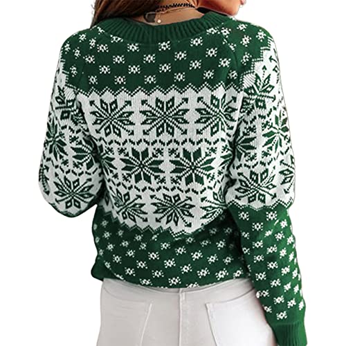 ZAFUL Women's Christmas Snowflake Reindeer Knitted Sweater Long Sleeve Crew Neck Heart Animal Print Pullover Knitwear von ZAFUL