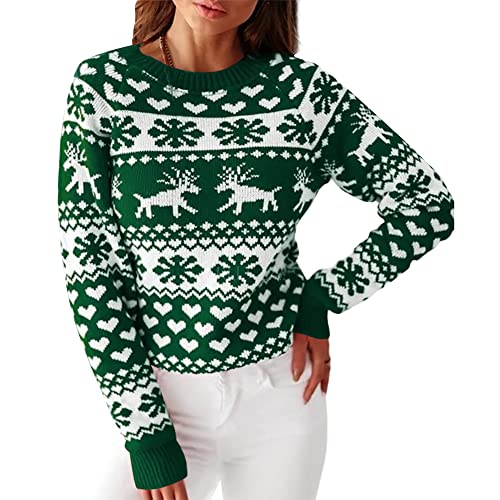 ZAFUL Women's Christmas Snowflake Reindeer Knitted Sweater Long Sleeve Crew Neck Heart Animal Print Pullover Knitwear von ZAFUL