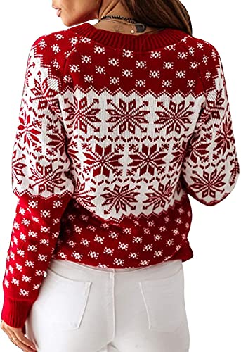 ZAFUL Women's Christmas Snowflake Reindeer Knitted Sweater Long Sleeve Crew Neck Heart Animal Print Pullover Knitwear von ZAFUL