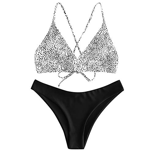 ZAFUL zweiteilig Bikini-Set mit,Sexy Spaghettiträger Gepolsterter Badeanzug mit High Cut Bikini mit Leopardenmuster (Schwarz-M) von ZAFUL