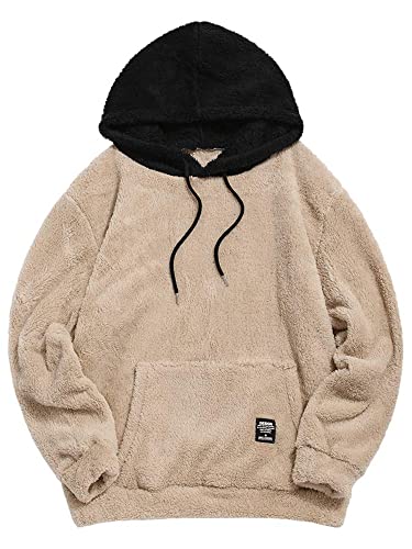 Zaful Herren Kapuzenpullover mit Farbblockierung, Unisex, Sherpa-Pullover, flauschig - Beige - XX-Large von ZAFUL