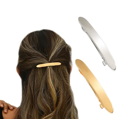 ZAHD 2 PCS Barretten Französische Haarspangen Damen Kleine Schlanke StripHaarnadel Metall Snap Dutt Haarspange Metall Haarhalter Clips haarspangen damen dünnes haar für Frauen (Gold2 Silber2) von ZAHD