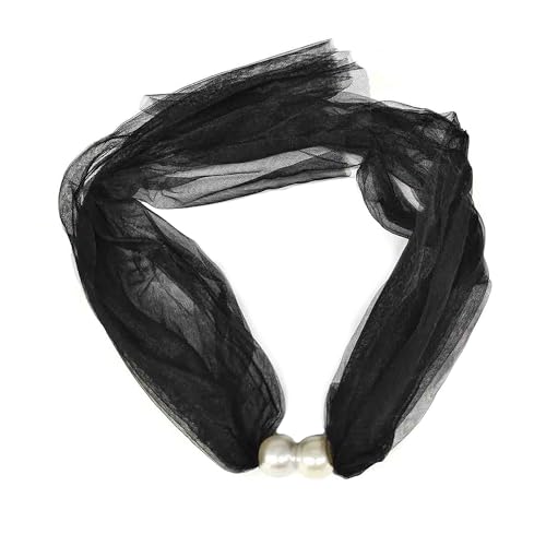 ZAHD Damen Elastisches Netz Loopschal mit Perlen spitzenschal spitzenkragen Schlichtes Spitzenkragen Design spitzenkragen mit pailletten und perlen für Hals Sonnenschutz Abdeckung Narben (Schwarz) von ZAHD