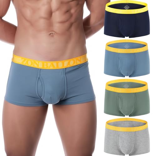 ZAIGELUO Bambus Herren Boxershorts Atmungsaktiv Weiche Männer Retroshorts Unterhosen Trunks mit Beutel Short Beinen Unterwäsche Sporthose XL 4er Pack von ZAIGELUO