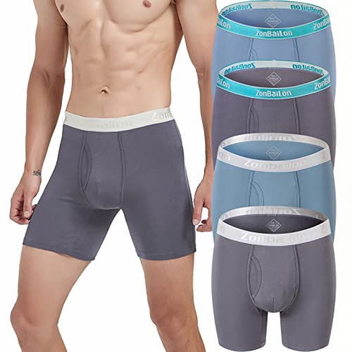 ZAIGELUO Mens Boxer Briefs Open Fly Pouch Boxer Shorts Bamboo Stretch Breathable No Ride Up Athletic Underwear Pack von ZAIGELUO