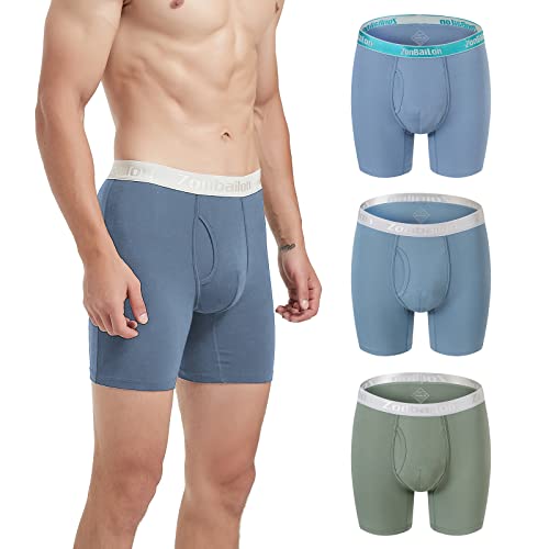 ZAIGELUO Mens Boxer Briefs Open Fly Pouch Boxer Shorts Bamboo Stretch Breathable No Ride Up Athletic Underwear Pack von ZAIGELUO