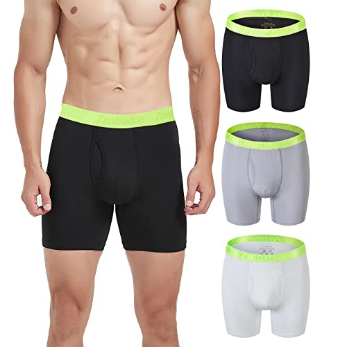 ZAIGELUO Mens Boxer Briefs Open Fly Pouch Boxer Shorts Bamboo Stretch Breathable No Ride Up Athletic Underwear Pack von ZAIGELUO