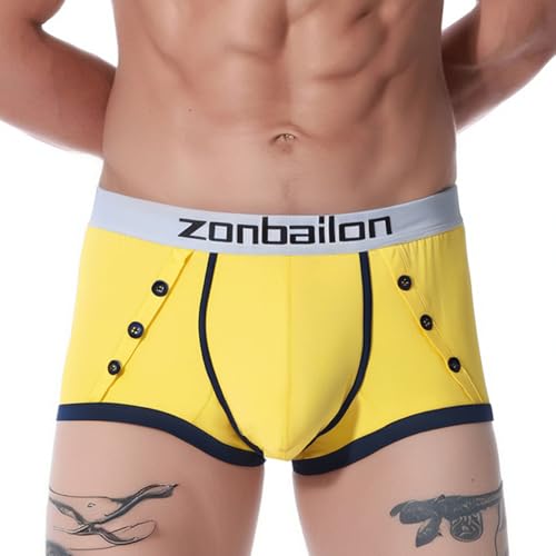 ZAIGELUO Bambus Herren Boxershorts Unterwäsche Atmungsaktive Weiche Retroshorts Männer Short Leg Unterhosen L Gelb von ZAIGELUO
