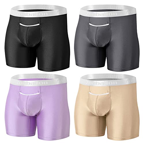 ZAIGELUO Boxershorts Herren Eisseide Unterhosen mit offener Hosenschlitz Nahtlose Lange Beine Männer Retroshorts Unterwäsche 3XL 4er Pack von ZAIGELUO