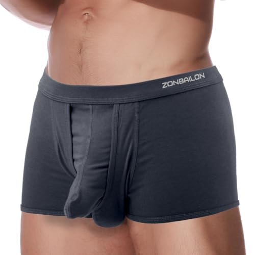 ZAIGELUO Boxershorts Herren Elefanten Unterwäsche Modal Underhose mit Eingriff Dual Pouch Underwear Trunk 2XL Grau von ZAIGELUO