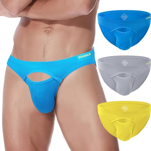 ZAIGELUO Herren Slips Bambus Unterhosen Briefs Weiche Stretch Bulge Pouch Low Rise Atmungsaktiv Tagless Unterwäsche S 3-Pack von ZAIGELUO