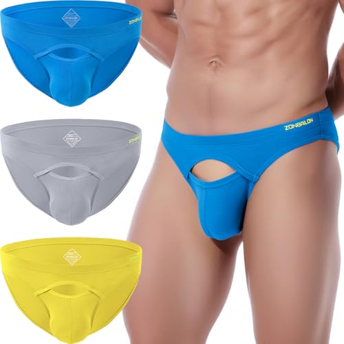 ZAIGELUO Herren Slips Bambus Unterhosen Briefs Weiche Stretch Bulge Pouch Low Rise Atmungsaktiv Tagless Unterwäsche S 3-Pack von ZAIGELUO