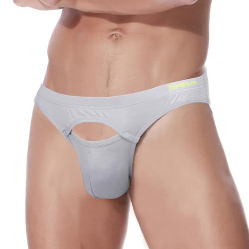 ZAIGELUO Herren Slips Bambus Unterhosen Briefs Weiche Stretch Bulge Pouch Low Rise Atmungsaktiv Tagless Unterwäsche S Grau von ZAIGELUO