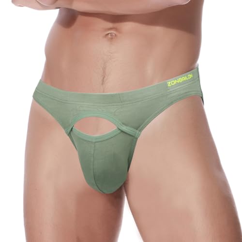 ZAIGELUO Herren Slips Bambus Unterhosen Briefs Weiche Stretch Bulge Pouch Low Rise Atmungsaktiv Tagless Unterwäsche L Grün von ZAIGELUO