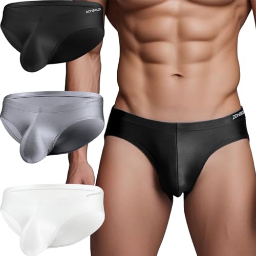 ZAIGELUO Eisseide Slips Herren Silk Briefs Underhose Weich Nahtlos Schnell Trocknende Low Rise Männer Unterwäsche 2XL 3-Pack von ZAIGELUO