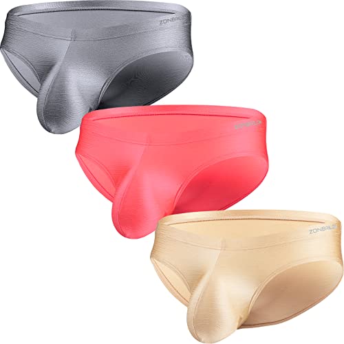 ZAIGELUO Eisseide Slips Herren Silk Briefs Underhose Weich Nahtlos Schnell Trocknende Low Rise Männer Unterwäsche 2XL 3-Pack von ZAIGELUO