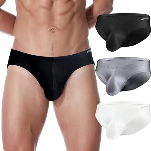 ZAIGELUO Eisseide Slips Herren Silk Briefs Underhose Weich Nahtlos Schnell Trocknende Low Rise Männer Unterwäsche M 3-Pack von ZAIGELUO