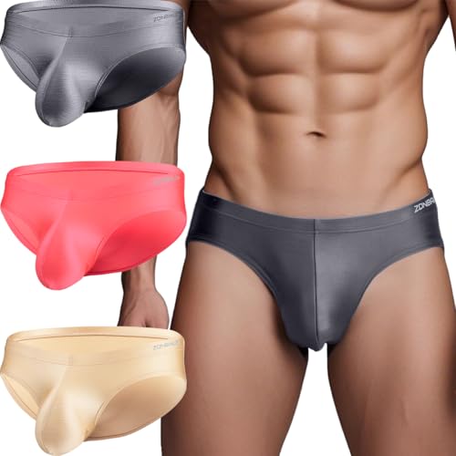 ZAIGELUO Slip Herren Weich Unterhosen Männer Atmungsaktive Eisseide Silk Briefs Nahtlos Low Rise Unterwäsche XL 3-Pack von ZAIGELUO
