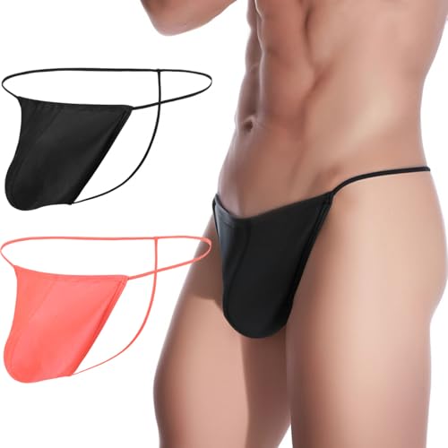ZAIGELUO String Tanga Herren Mit Beutel Verstellbaren Leicht Männer Unterhose Niedrigschnitt T-Rücken Thong Unterwäsche 3XL 2er Pack von ZAIGELUO