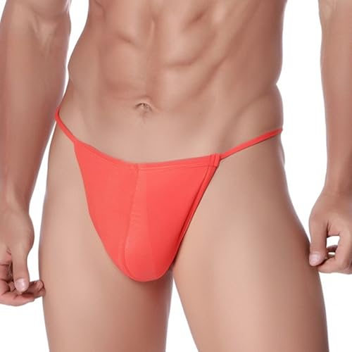 ZAIGELUO String Tanga Herren Mit Beutel Verstellbaren Leicht Männer Unterhose Niedrigschnitt T-Rücken Thong Unterwäsche L Orange von ZAIGELUO