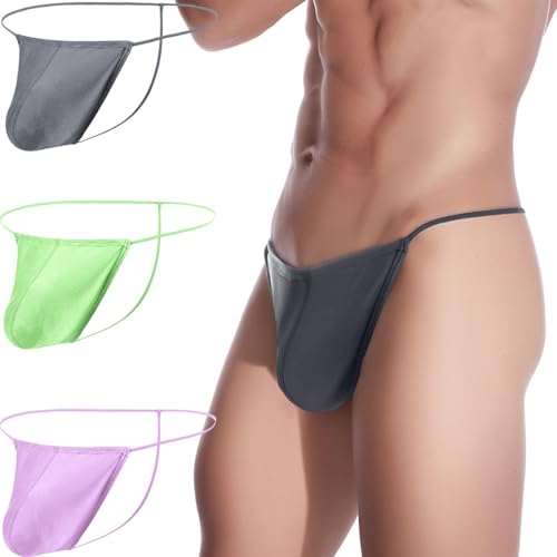 ZAIGELUO String Tanga Herren Mit Beutel Verstellbaren Leicht Männer Unterhose Niedrigschnitt T-Rücken Thong Unterwäsche M 3er Pack von ZAIGELUO